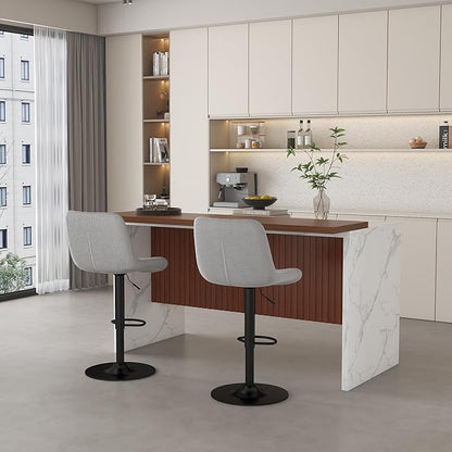 Swivel Bar Stools with Adjustable Height (35.03 43.7 Inches), Backrest, and Soft Knit Fabric Ideal for Kitchen Island, Bar Counter, Dining Room, Grey(Set of 2)