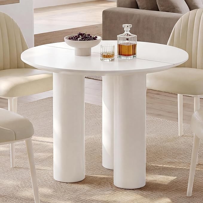 Guyii 39.37" Cream White Dining Table, Modern Round Kitchen Table, Small Indoor End Table for Kitchen, Bar, Living Room, Small Space, Easy Assembly, Table Only