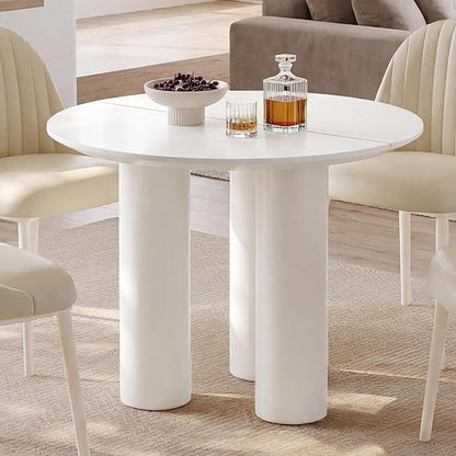 Guyii 39.37" Cream White Dining Table, Modern Round Kitchen Table, Small Indoor End Table for Kitchen, Bar, Living Room, Small Space, Easy Assembly, Table Only