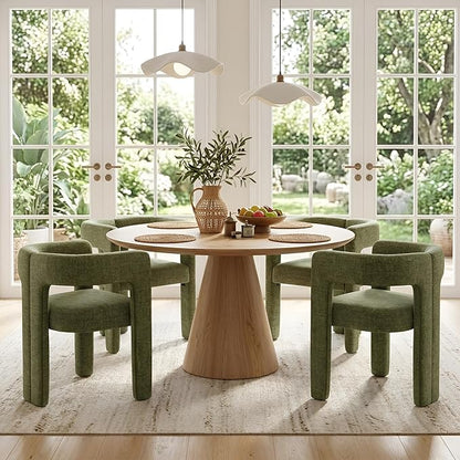 VESCASA Modern Barrel Dining Chairs Set of 4 with Open Back, Chenille Upholstered Accent Kitchen Armchairs with Wood Legs for Dining Room Reception Small Space, Green