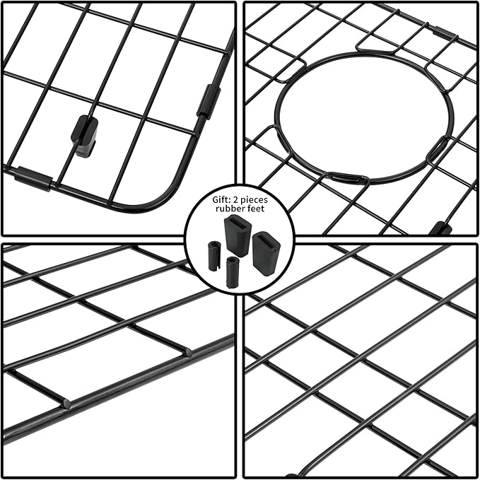 Kitchen Sink Grid and Sink Protectors, Stainless Steel Sink Grids for Bottom of Kitchen Sink, Black Color, 26" x 14" with Rear Drain for Single Sink Bowl