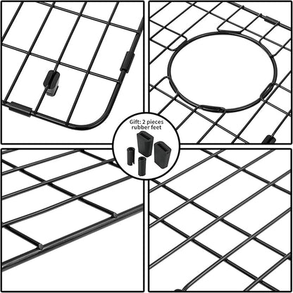 Kitchen Sink Grid and Sink Protectors, Stainless Steel Sink Grids for Bottom of Kitchen Sink, Black Color, 26" x 14" with Rear Drain for Single Sink Bowl