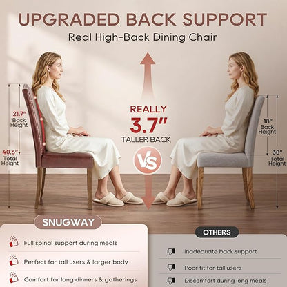 Upholstered Dining Chair Modern Stylish Parsons Kitchen Diner High Back with Silver Nailhead Trim & Wood Legs, Set of 6, PU Leather Light Brown