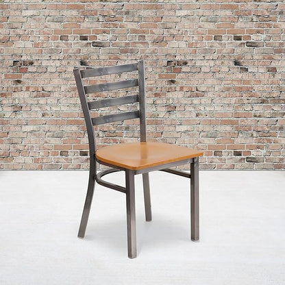 Flash Furniture 2 Pack HERCULES Series Clear Coated Ladder Back Metal Restaurant Chair - Natural Wood Seat
