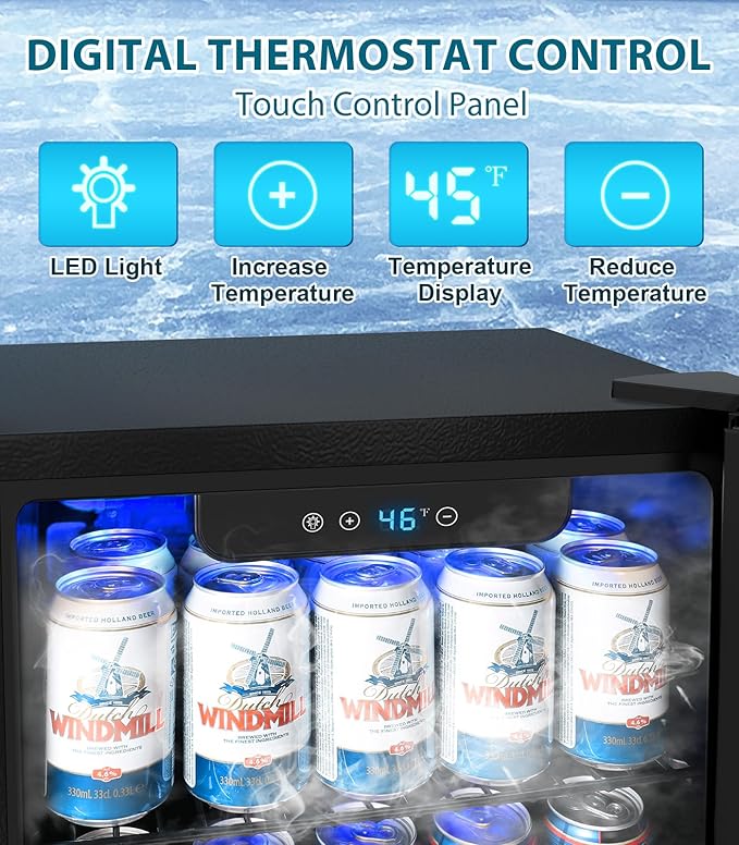 Electactic 50 Cans Beverage Refrigerator Cooler, 1.3 Cu.ft Mini Fridge Countertop Drink Cooler with Glass Door for Beer, Soda,Wine, Adjustable Digital Temperature Control for Home Dorm Bar, Black