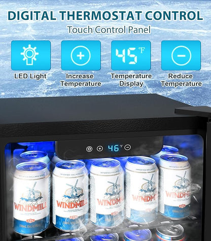 Electactic 50 Cans Beverage Refrigerator Cooler, 1.3 Cu.ft Mini Fridge Countertop Drink Cooler with Glass Door for Beer, Soda,Wine, Adjustable Digital Temperature Control for Home Dorm Bar, Black