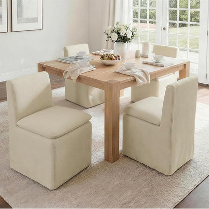 KISLOT Upholstered Dining Chairs Set of 2 with Casters, Modern Armless Kitchen Chairs with Removable Washable Cover, Chenille Velvet Fabric, Sturdy Metal & Wood Frame, 19.5" Seat Height, Sand