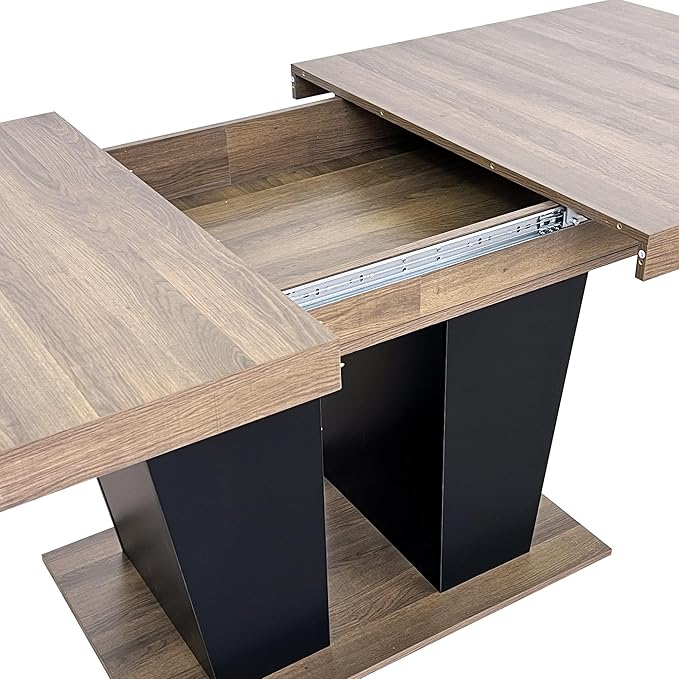 78" Dining Table for 4-10,Modern Expandable Rectangular Kitchen Table,Long Dining Room Tables with Black Double Sturdy Pedestal Base for Kitchen Living Room (Beige+Brown)