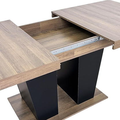 78" Dining Table for 4-10,Modern Expandable Rectangular Kitchen Table,Long Dining Room Tables with Black Double Sturdy Pedestal Base for Kitchen Living Room (Beige+Brown)