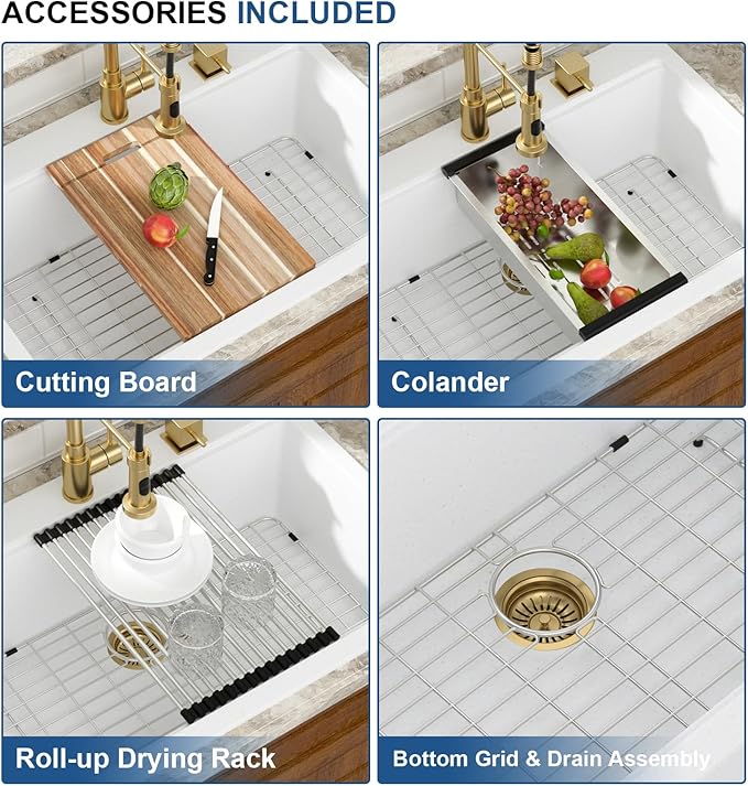 Mocoloo 33 Inch Drop in Workstation Kitchen Sink, 33x22 White Granite Composite Quartz Single Bowl Topmount Ledge Sink Above Counter