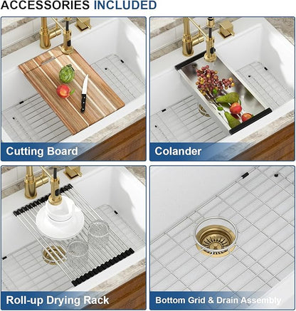 Mocoloo 33 Inch Drop in Workstation Kitchen Sink, 33x22 White Granite Composite Quartz Single Bowl Topmount Ledge Sink Above Counter
