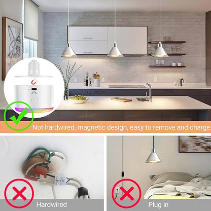 Battery Operated Pendant Light Set of 2, RGB Color Changing Rechargeable Hanging Light with Remote Up to 50 Hours Use, Vintage Pendant Light No Wiring for Bedroom Living Room(Nickel)