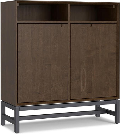 SIMPLIHOME Banting SOLID HARDWOOD 36 inch Wide Modern Industrial Entryway Storage Cabinet in Walnut Brown for the Living Room, Entryway and Family Room