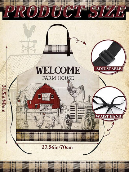 Bencailor 6 Pcs Spring Kitchen Aprons with Pockets Flower Rooster Bee Butterfly Sunflower Summer Aprons Bulk for Women(Beige,Black and Red Farm Rooster)