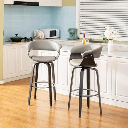 Glitzhome Bar Table and Chairs, Gray PU Leather Adjustable Swivel Bar Stools Set of 2, Square Black Cocktail Pub Table for Kitchen Island Bistro Office Living Room Dining Room Small Space