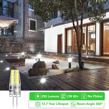BUBO 40 Pack G4 LED Bulb 2W Equivalent 30W 6000K Daylight 250 Lumens 360°Beam Angle, T3 Halogen Bulb Replacement Landscape Bulbs, AC/DC 12V Led Lights G4 Bi-Pin Base for Outdoor Landscape Lighting