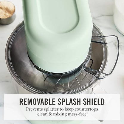 Martha Stewart  Tilt-Head Stand Mixer, 12 Speed, 5.3QT Stainless Steel Bowl, Splash Guard with Pour Chute, Whisk, Dough Hook, Flat Beater, Electric Kitchen Baking Mixer, Bread, Cake, Whip, Honeydew