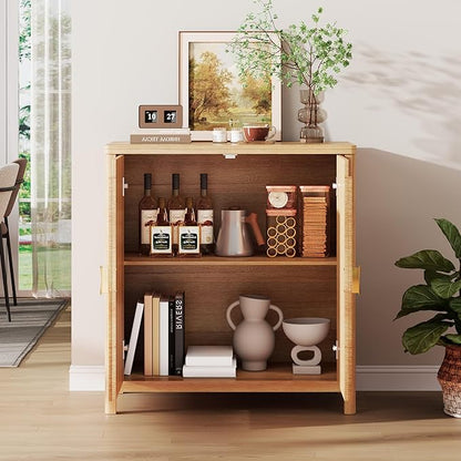Sideboard Cabinet with Storage - 63” Large Kitchen Buffet Table, Adjustable Shelf & 4 Fluted Doors Farmhouse Coffee Bar for Living Room Dining Room Entryway, Wood