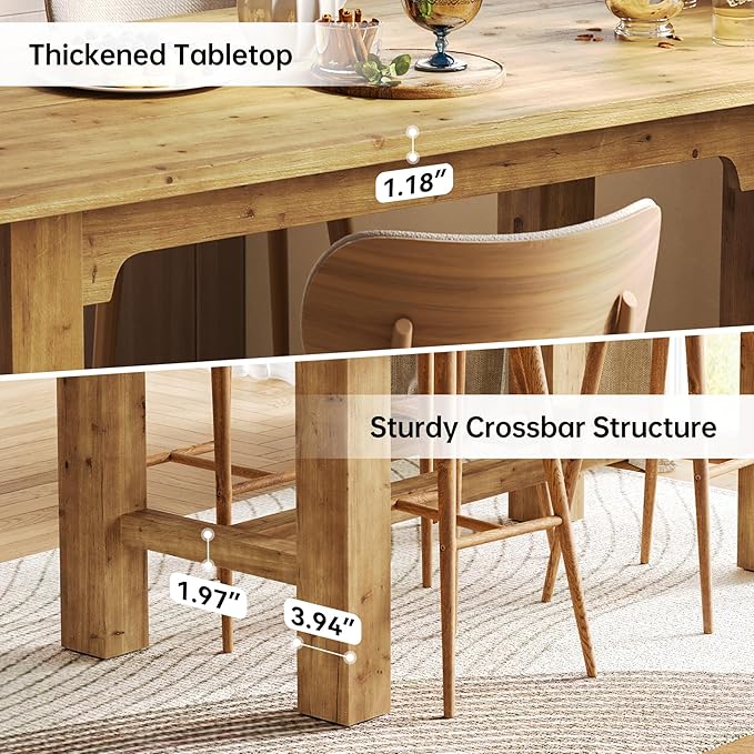 63-Inch Counter Height Dining Table, Solid Wood bar Height Kitchen Table for Dining Room, Rectangular Home Bar Furniture with Natural Grain, Brown