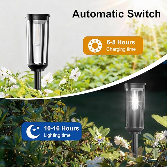 Solar Pathway Lights Outdoor,4 Pack Cool Garden Lights Solar Powered Waterproof IP65,Auto On/Off Outdoor Light for Lawn Patio Walkway Driveway Decor Landscape Lighting
