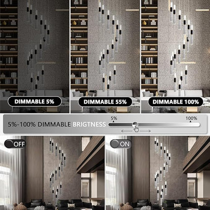 16-Light Led, Black Gold Staircase Chandelier, Modern Led for High Ceilings, Foyer Chandelier Light Fixture for Entrance with Remote 3000-6000K