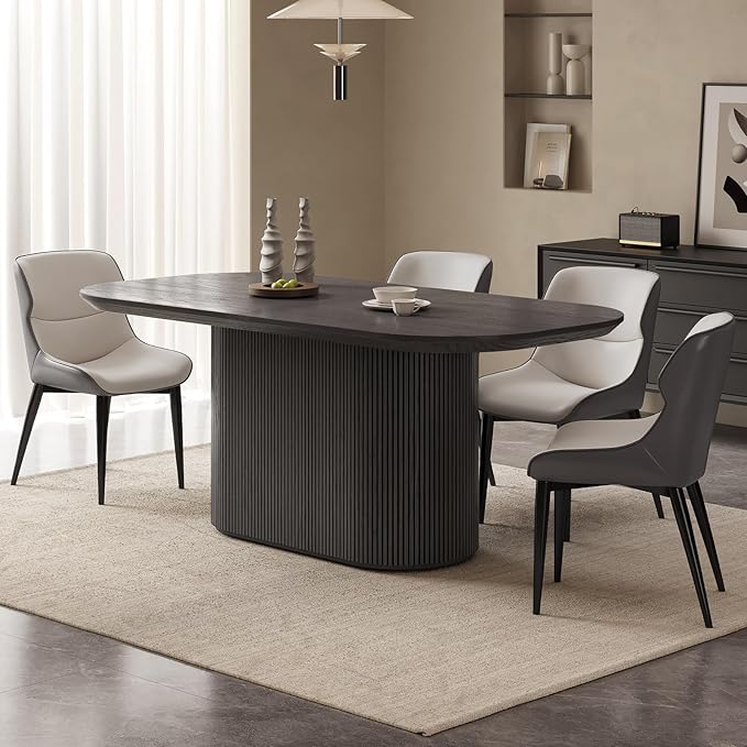 Miuuod 70.86" Grey Dining & Kitchen Table Set, Solid Kitchen Table with 4 Chairs,Large Oval Table with Round Corners for Dining Room,Home Office,Living Room Furniture,Big Family Grey
