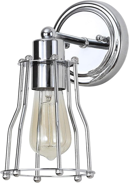 JONATHAN Y 5.13" Chrome Modern Industrial Metal Vanity Light, Bathroom Sconce for Mirror, Reversible 1-Light Wall Lamp with Metal Cage Shade for Hallway, LED Bulb Included JYL7415A