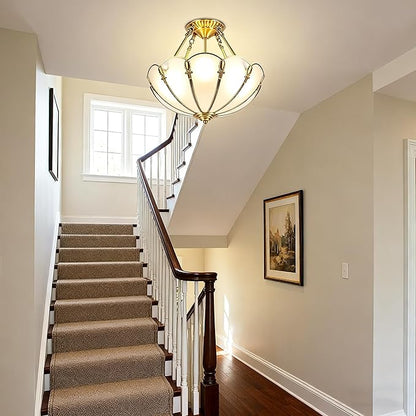 20.5" Vintage Pendant Light Fixture, 4-Light Semi Flush Mount Ceiling Light, Rustic Handmade Glass Ceiling Light Fixture for Foyer Entryway Stairway