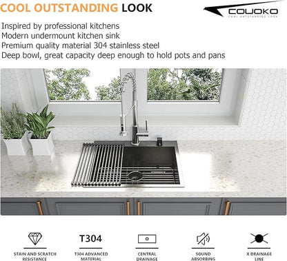 28x22 Drop In Kitchen Sink Black 16 Gauge Stainless Steel Single Bowl Drop Kitchen Sinks Nano PVD Gunmetal Black Handmade Large Deep Topmount Sinks, 28x22x9 Inch