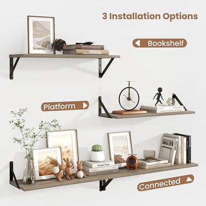 Axeman 24 Inch Floating Shelves | 8 Inch Deep Grey Wall Shelves Set of 2 | 24''W x 8''D Rustic Grey Wood Shelves for Bathroom Kitchen Living Room Bookshelf Home Office