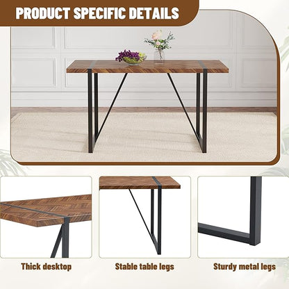 55" Extendable Island Table, Rustic Dining Table with Metal Frame, Mid Century Dining Table for Kitchen Dining Living Room, Black,Brown