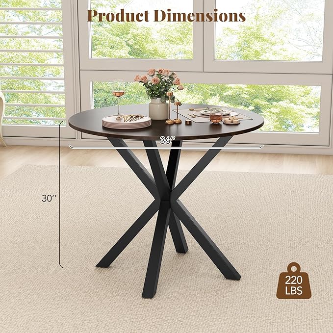 Giantex 36" Round Dining Table for 4, Farmhouse Kitchen Table with Rubber Wood Legs, Adjustable Foot Pads, Dining Room Tables for Dinette, Small Space, Dinner, Living Room, Restaurant, Espresso