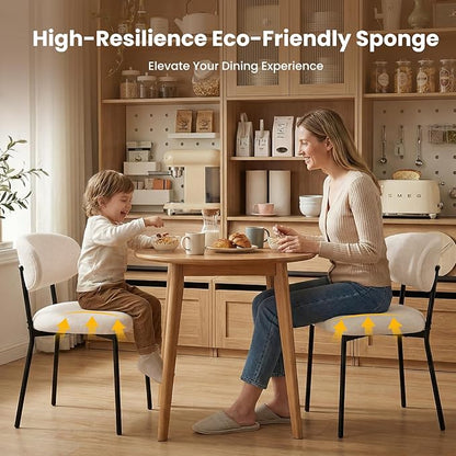 Upholstered Dining Chairs Set of 2, Modern Fabric Kitchen Chairs with Curved Backrest and Cushioned Seat, Sturdy Metal Legs, Comfortable Accent Chairs for Kitchen Dining Room, Living Room,Beige