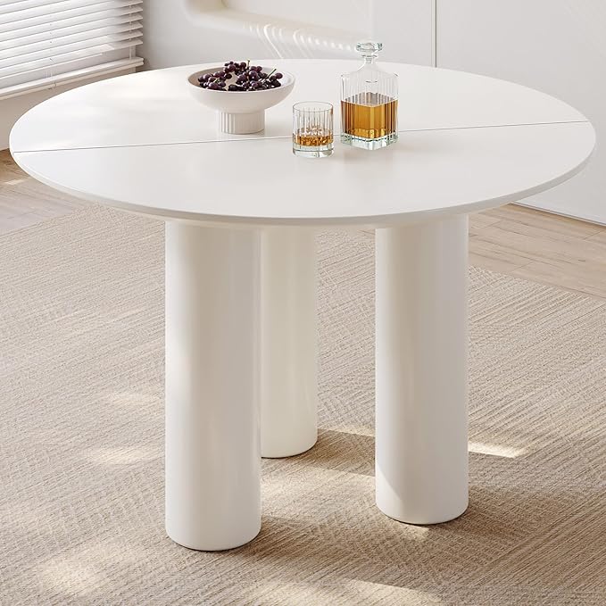 Miuuod 46 in Round Dining Table for 4 to 8 People, Single Kitchen Furniture, Large Dinner Desk for Center Coffee Island for Living Room,Balcony Cream White