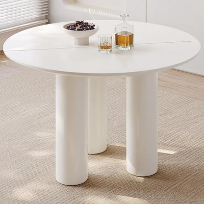 Miuuod 46 in Round Dining Table for 4 to 8 People, Single Kitchen Furniture, Large Dinner Desk for Center Coffee Island for Living Room,Balcony Cream White