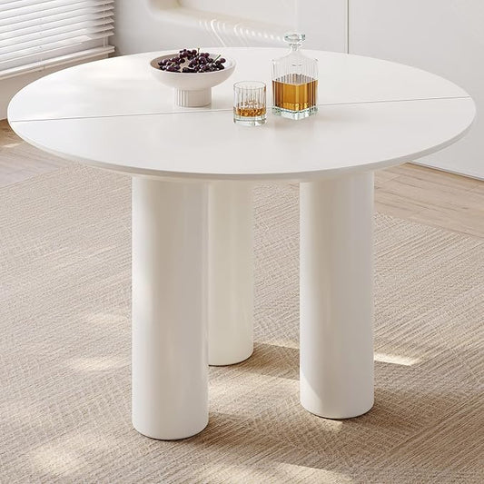 Miuuod 46 in Round Dining Table for 4 to 8 People, Single Kitchen Furniture, Large Dinner Desk for Center Coffee Island for Living Room,Balcony Cream White