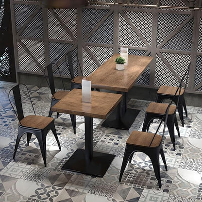 Commercial Dining Table, Metal Industrial Pedestal Dining Wood Top Table Kitchen Dining Room Minimalist Cafes Tea Shops Restaurant Rectangular Square Tables with Iron Legs