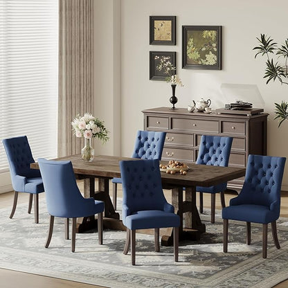 COLAMY Wingback Upholstered Side Dining Room Chairs Set of 2, Fabric Dining Chairs with Tufted Button, Living Room Chairs for Home Kitchen, Blue