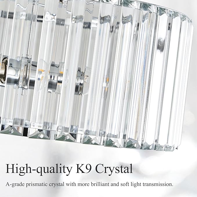 Pevfah Crystal Chrome Ceiling Light, Modern Semi Flush Mount Ceiling Lighting Fixture, Round Hallway Lighting Fixtures Chandelier for Kitchen Entryway Bedroom Dining Room, 3-Light, 15.7 Inch