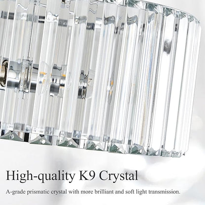 Pevfah Crystal Chrome Ceiling Light, Modern Semi Flush Mount Ceiling Lighting Fixture, Round Hallway Lighting Fixtures Chandelier for Kitchen Entryway Bedroom Dining Room, 3-Light, 15.7 Inch
