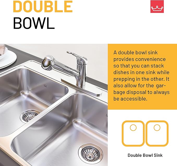 Kindred CDLA3322-7-1N Creemore 33-in LR x 22-in FB x 7-in DP Drop In Double Bowl 1-Hole Stainless Steel Kitchen Sink, 33" x 22"