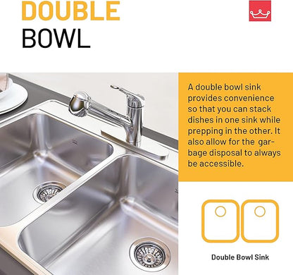 Kindred CDLA3322-7-1N Creemore 33-in LR x 22-in FB x 7-in DP Drop In Double Bowl 1-Hole Stainless Steel Kitchen Sink, 33" x 22"