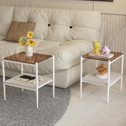 Set of 2 Glass End Table, 2-Layer Glass Living Room Table, Modern Tea Table Side Tables for Home Office Furniture