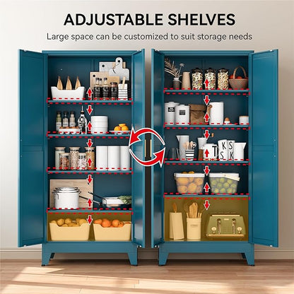 COFaR 71" Metal Pantry Cabinet in Peacock Blue, 5-Tier Storage with Adjustable Shelves, Modern Statement Cupboard for Kitchen, Bathroom & Living Room