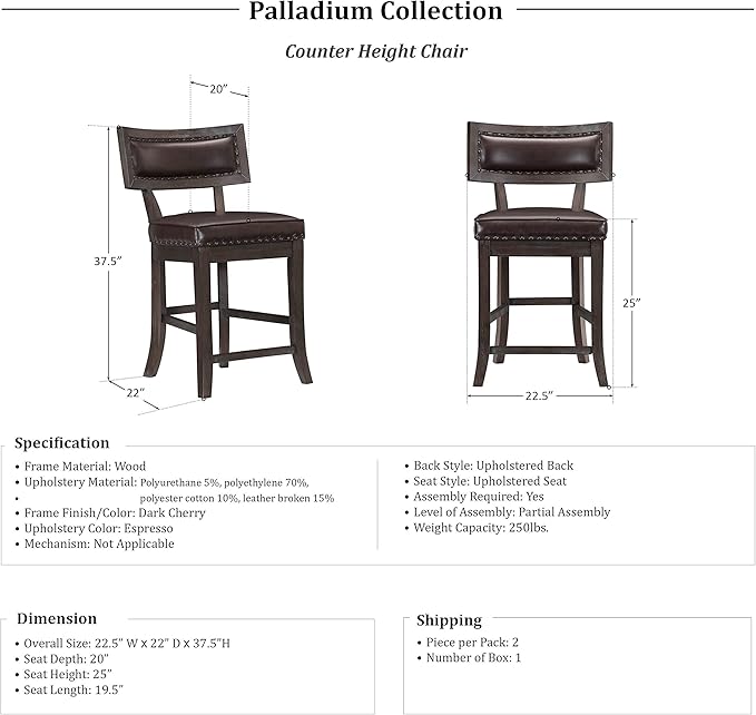 Lexicon Palladium Counter Height Dining Chair (Set of 2), Cherry/Espresso