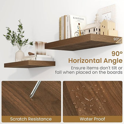 Fun Memories 55 Inch Long Floating Shelves for Wall, 55x9.3 Large Floating Shelf for Bedroom, Kitchen, Bathroom, Wall Mounted Rustic Wood Shelves with Invisible Bracket for Books, Decor, Walnut