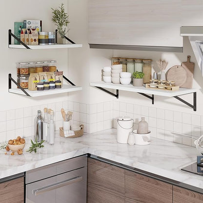Deep Wall Shelves 40"W x 12"D Engineered Wood Floating Shelves for Wall, Sturdy Metal Bracket Bookshelves Home Decor Storage for Living Room Bedroom Bathroom Kitchen, Set of 2, White Finish