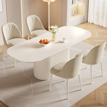 86.61" Oval Dining Table for 8, Rectangular Dinner Table 8 Seater Modern Dining Room Tables for Kitchen, Living Room, Cream White Kitchens Table with Oval Base