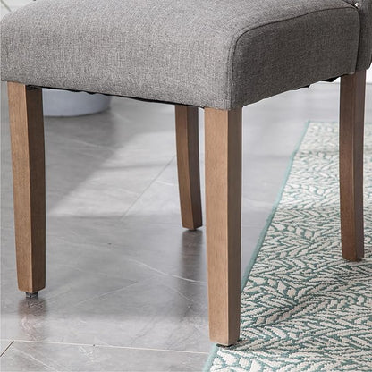 Upholstered Dining Chair Modern Stylish Parsons Kitchen Diner High Back with Silver Nailhead Trim & Wood Legs, Set of 4, Fabric Classic Grey