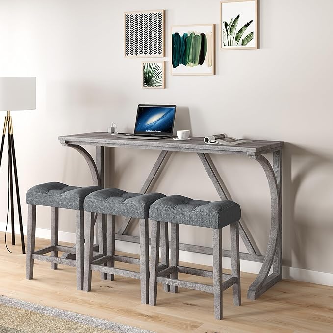 Bar Height Table and Chairs Set - 4-Piece Bar Table and Chairs for Kitchen, Dining Room, or Kitchen Island with Seating-Small Kitchen Table Set,Perfect as Dining Table with Chairs (Gray)